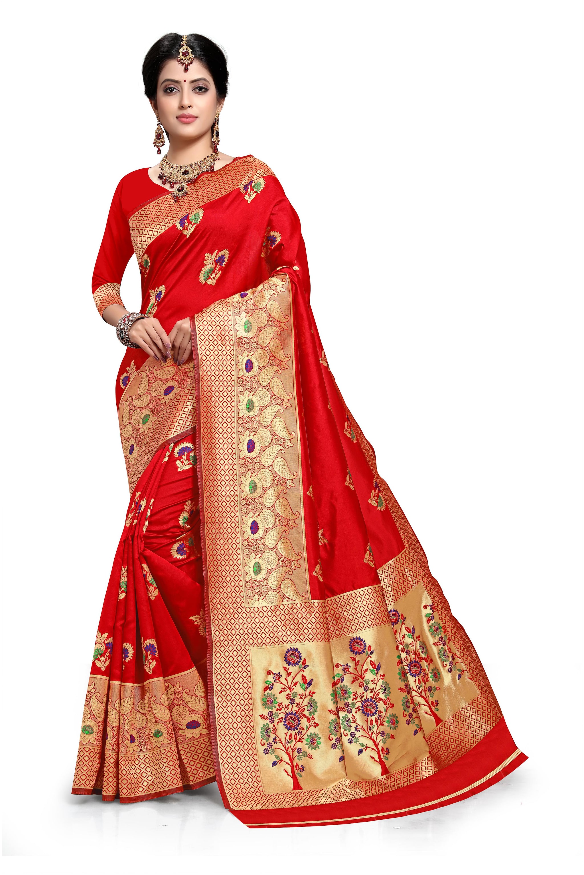 

Aadyaa Creation Women Artificial Silk Woven Saree Orange