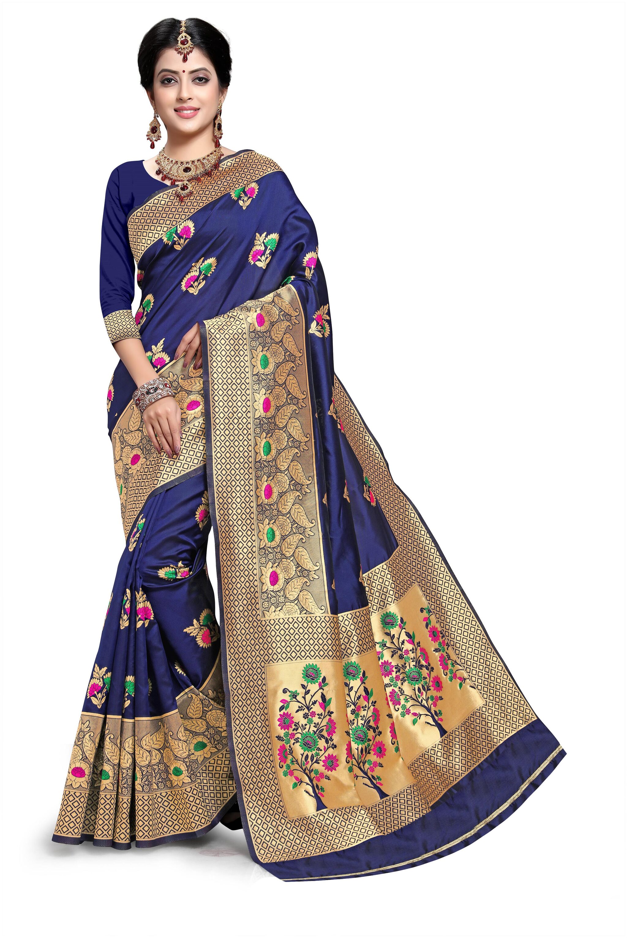 

Aadyaa Creation Women Artificial Silk Woven Saree Blue