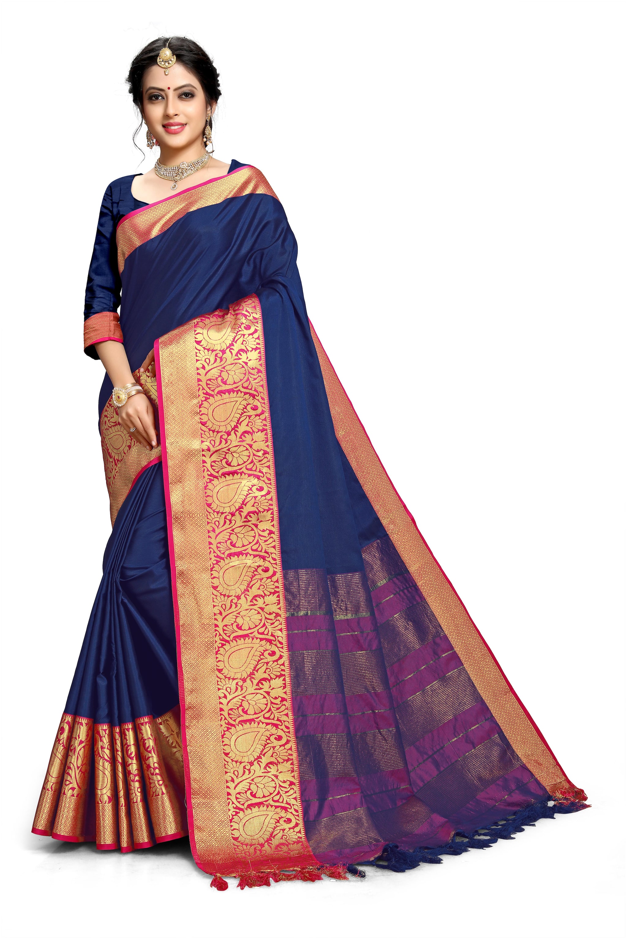 

Aadyaa Creation Fancy Woven Banarasi Silk Saree with Blouse