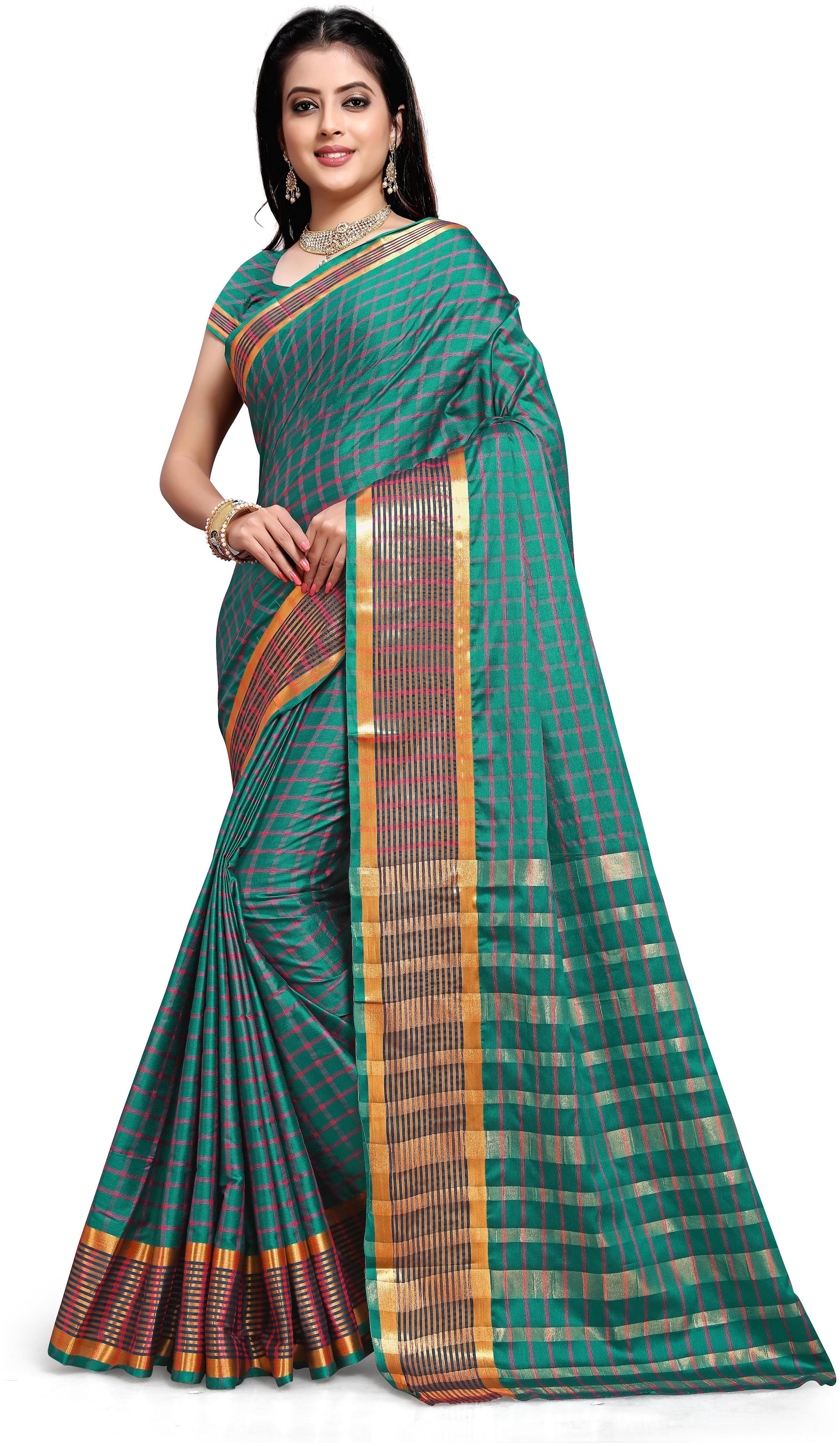 

Aadyaa creation Self Design Cotton Blend Saree with Blouse