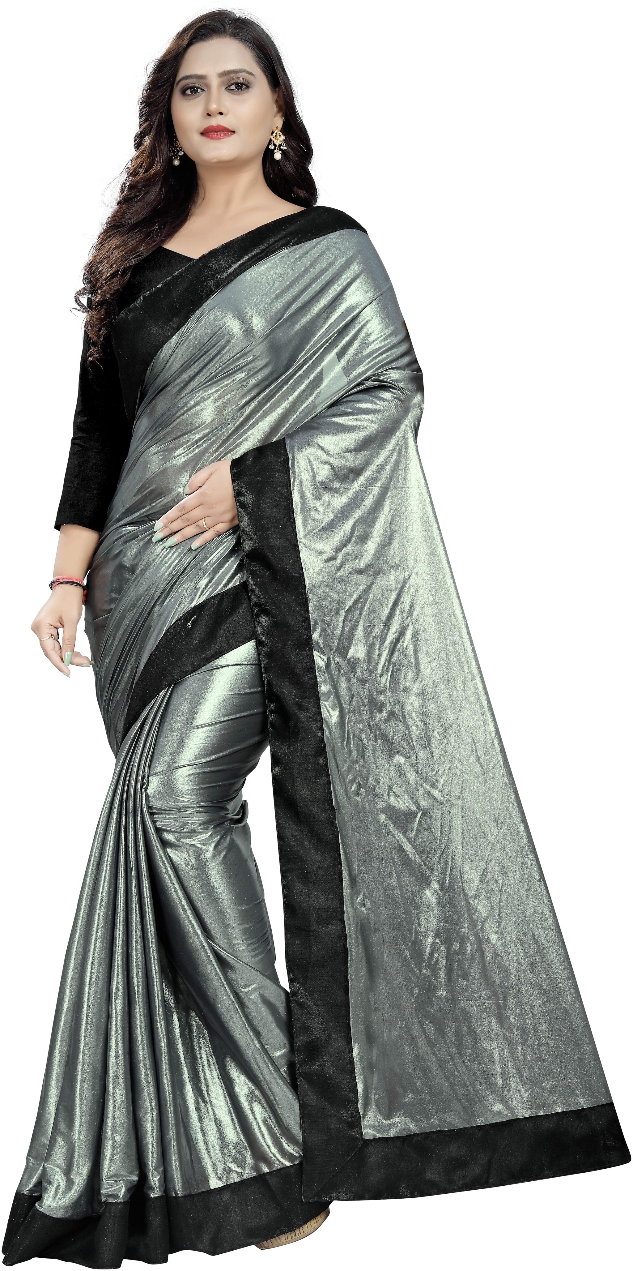 

AAENA Women Lycra Solid Saree Silver