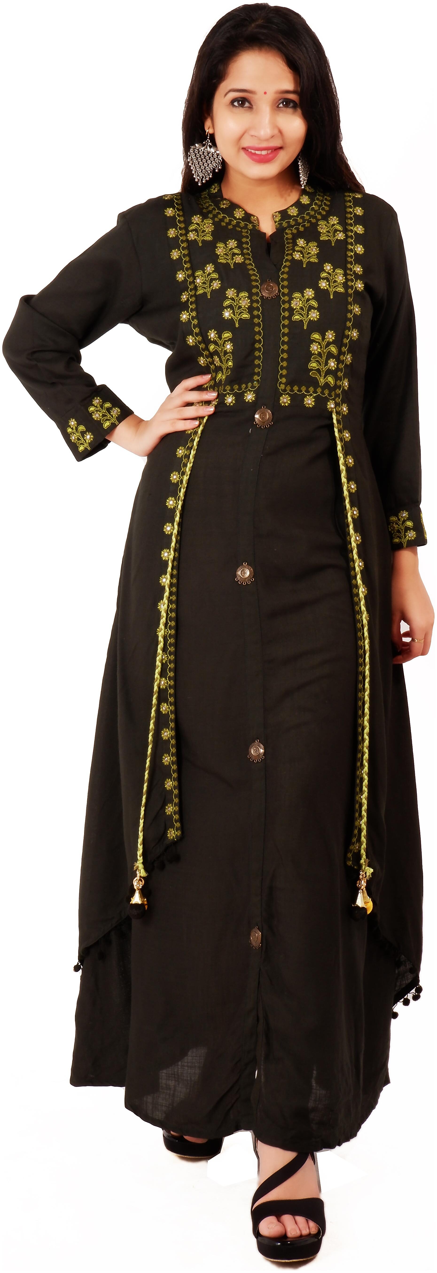

Aakarshan Viscose Rayon Embroidered Olive Kurta Kurtis For Women