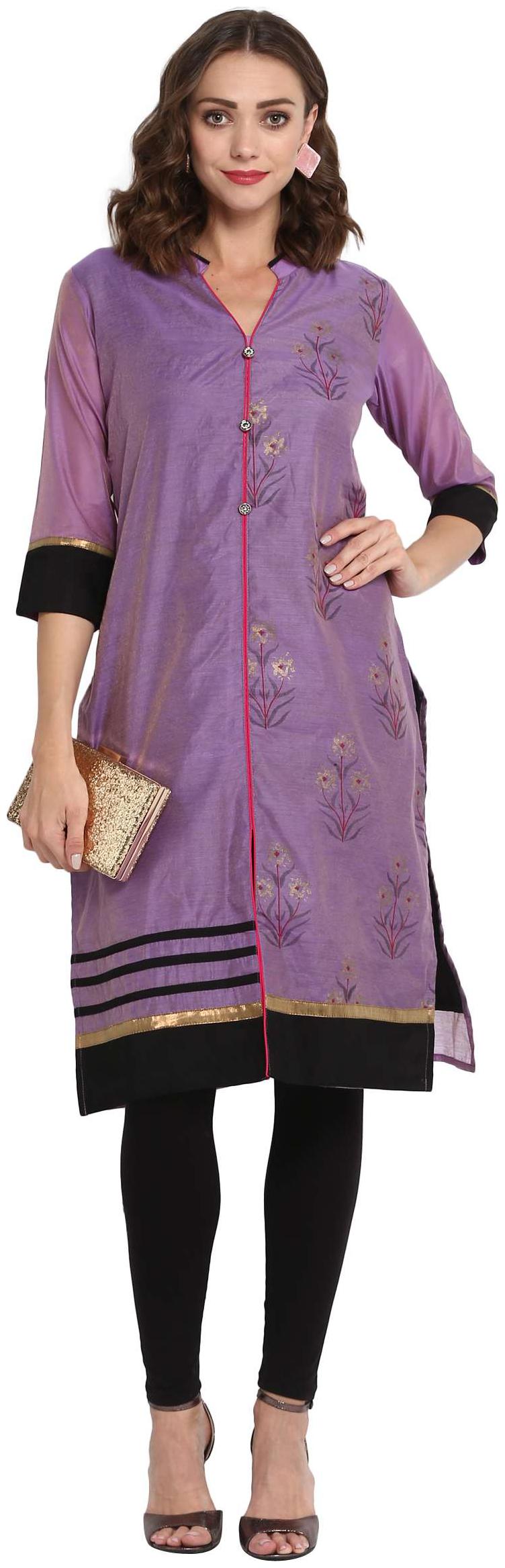 

Aanvi Women Purple Solid Straight Kurta