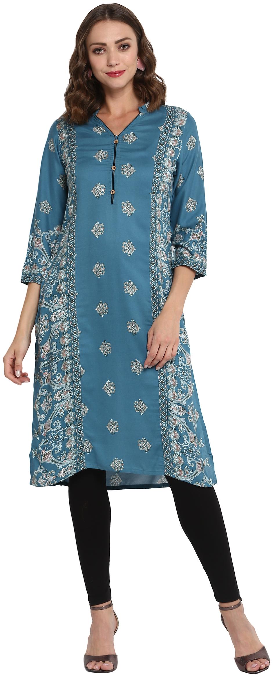 

Aanvi Women Green Printed Straight Kurta