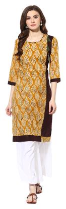 

Aanvi Women Beige Printed Straight Kurta