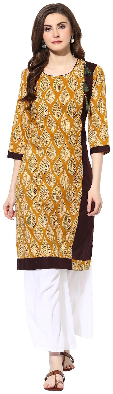 

Aanvi Women Beige Printed Straight Kurta