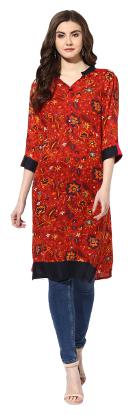 

Aanvi Women Brown Printed Straight Kurta