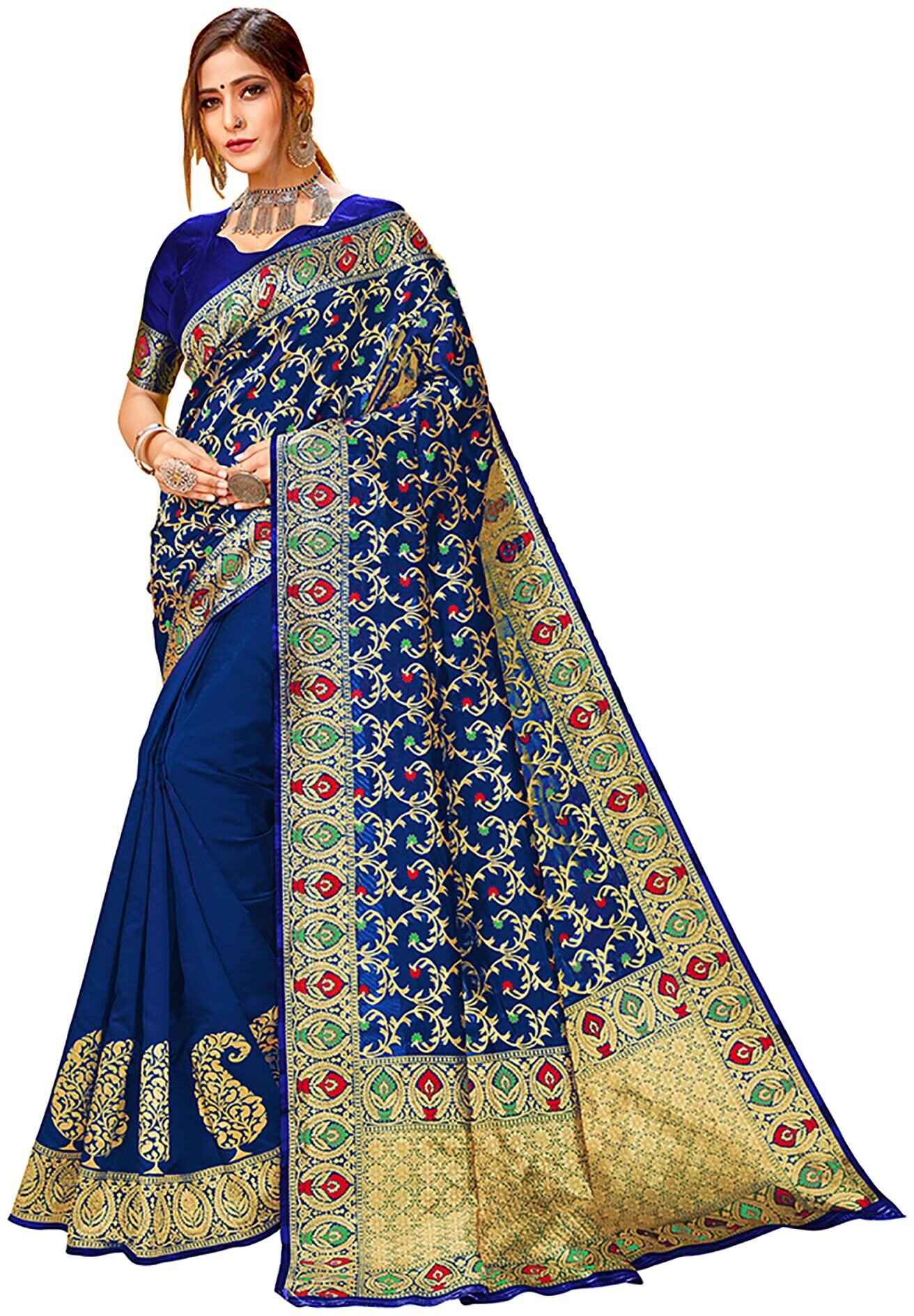 

Aarvi Fashion Women Cotton Blend Regular Saree Blue