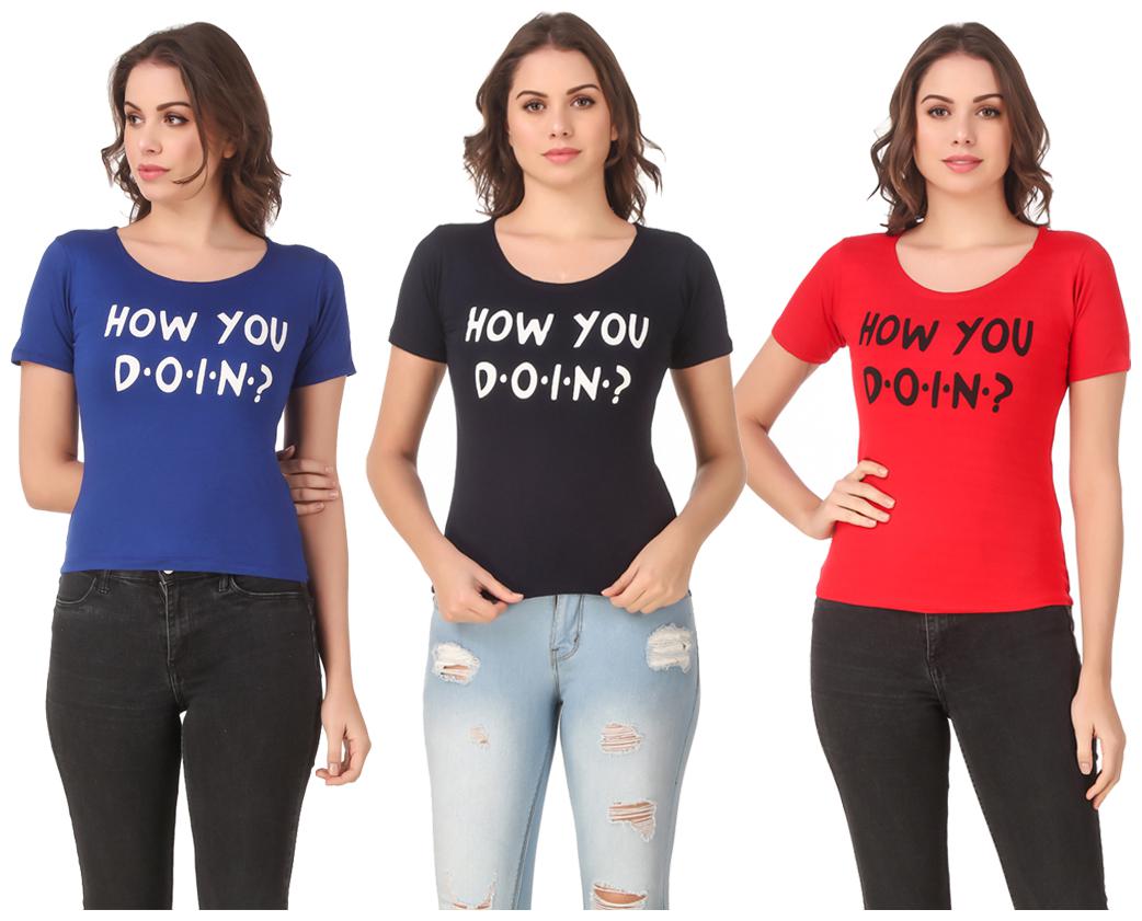 

AARYA WORLD Women Lycra Printed Multi T Shirt