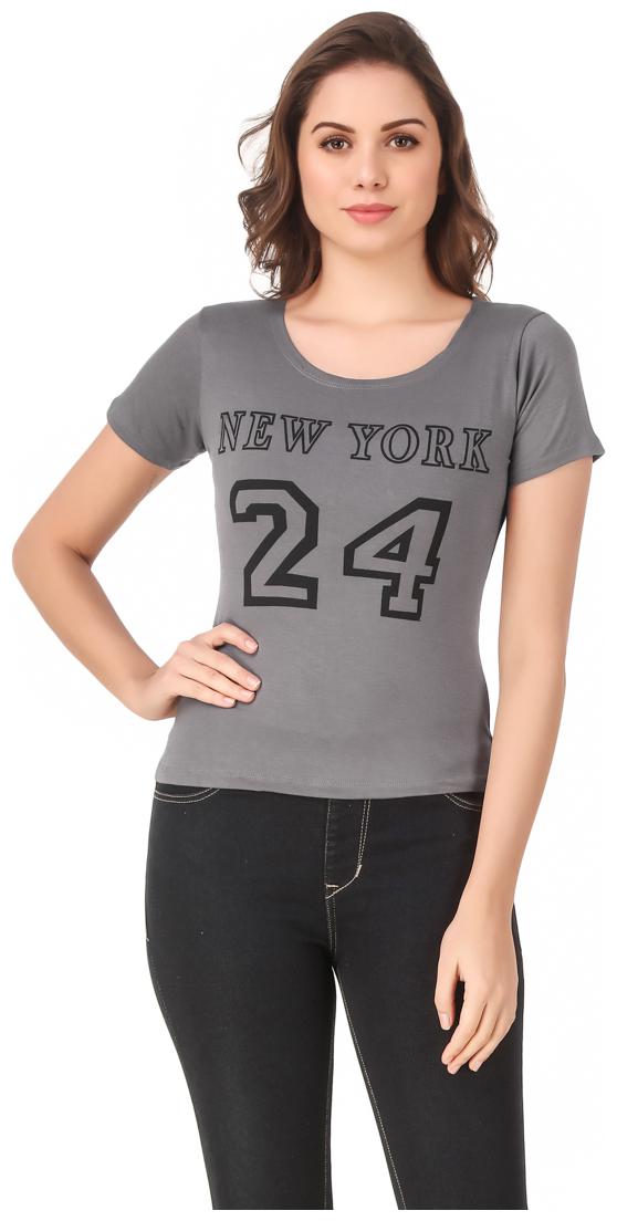 

AARYA WORLD Women Lycra Printed Grey T Shirt