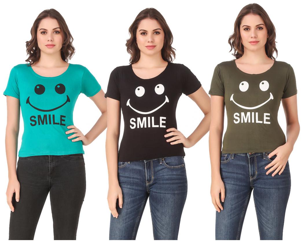 

AARYA WORLD Women Lycra Printed Multi T Shirt