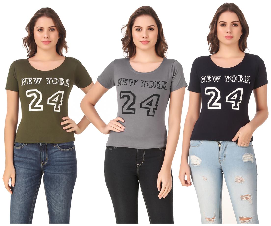 

AARYA WORLD Women Lycra Printed Multi T Shirt