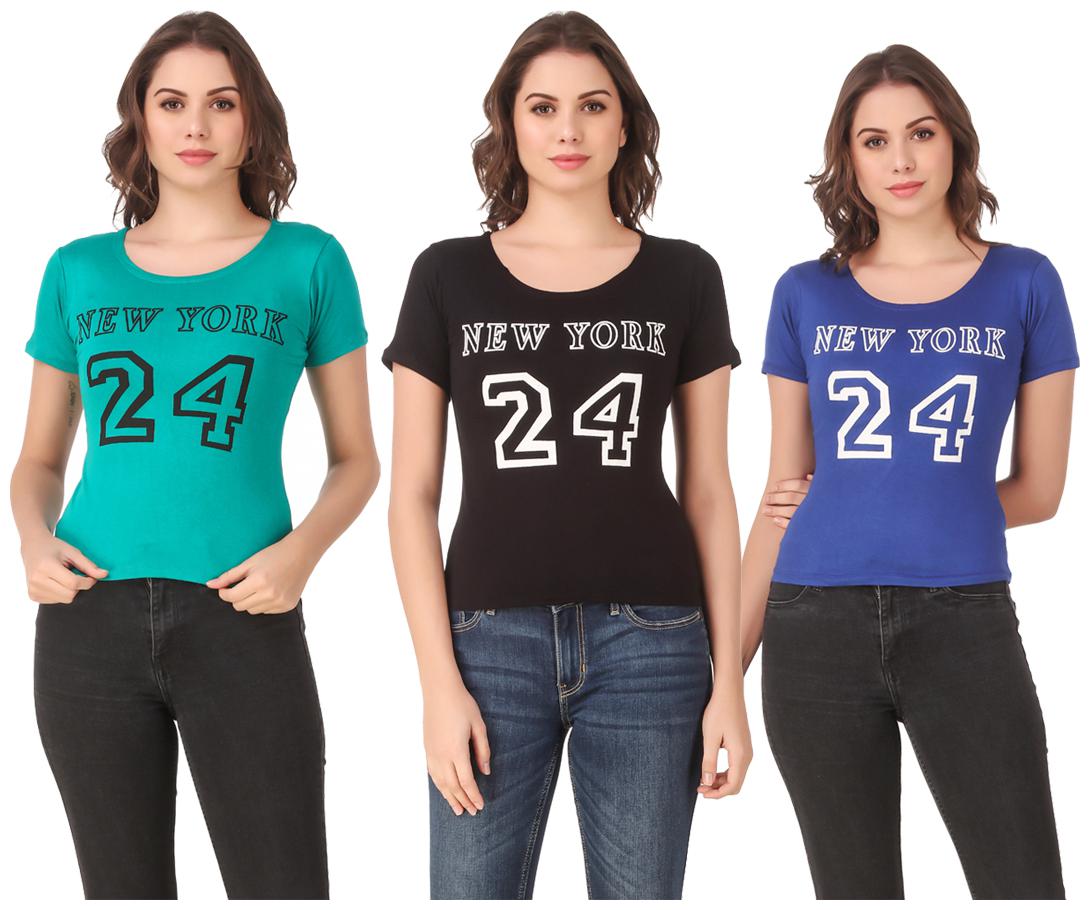 

AARYA WORLD Women Lycra Printed Multi T Shirt