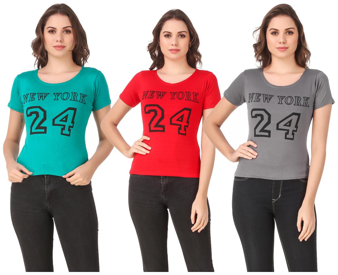 

AARYA WORLD Women Lycra Printed Multi T Shirt