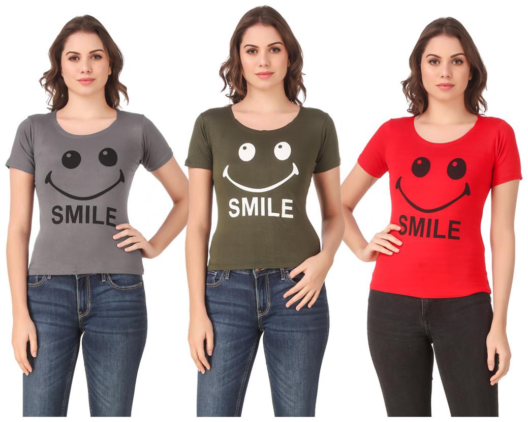 

AARYA WORLD Women Lycra Printed Multi T Shirt