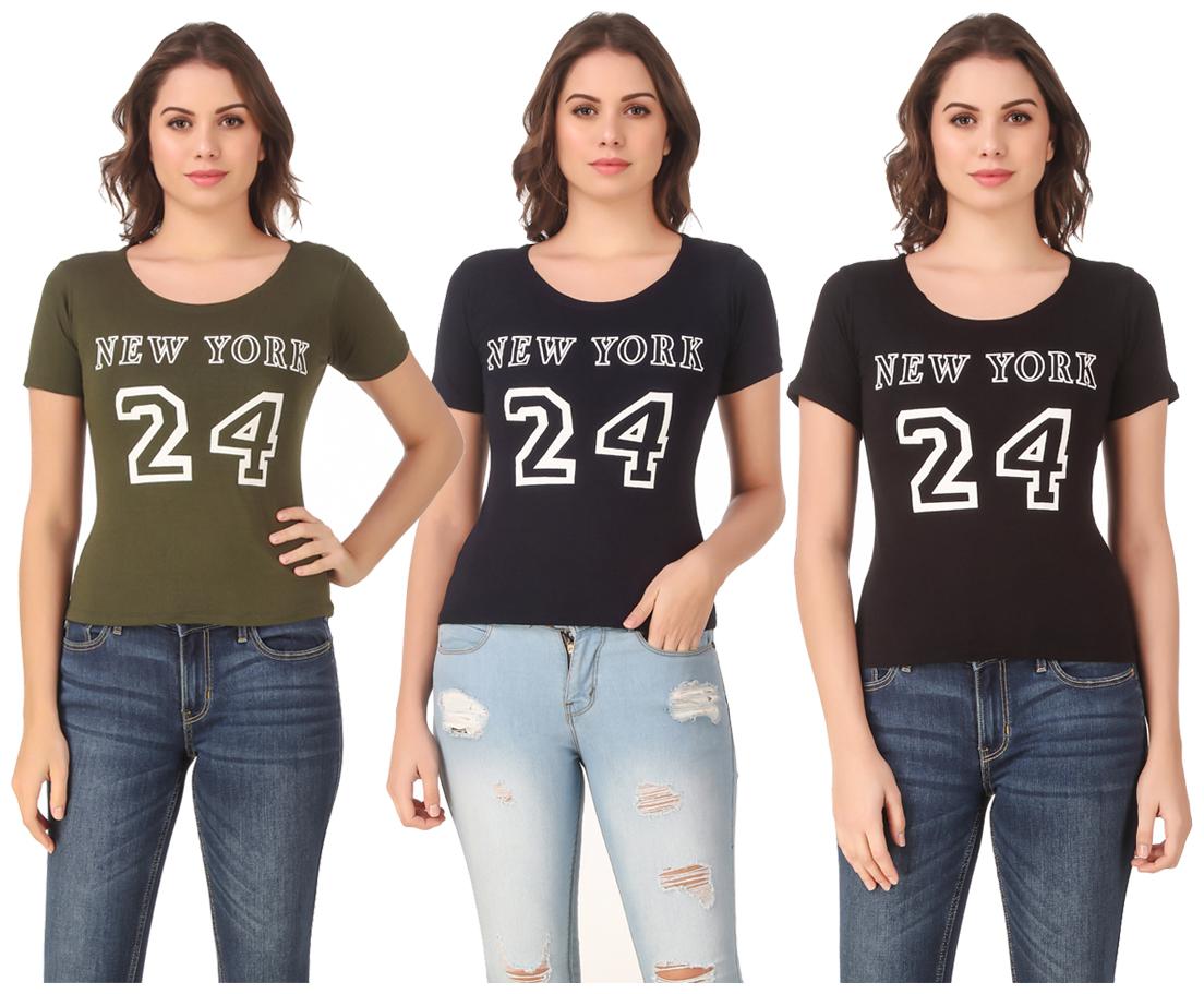 

AARYA WORLD Women Lycra Printed Multi T Shirt