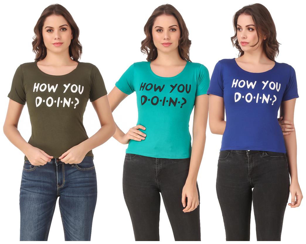 

AARYA WORLD Women Lycra Printed Multi T Shirt