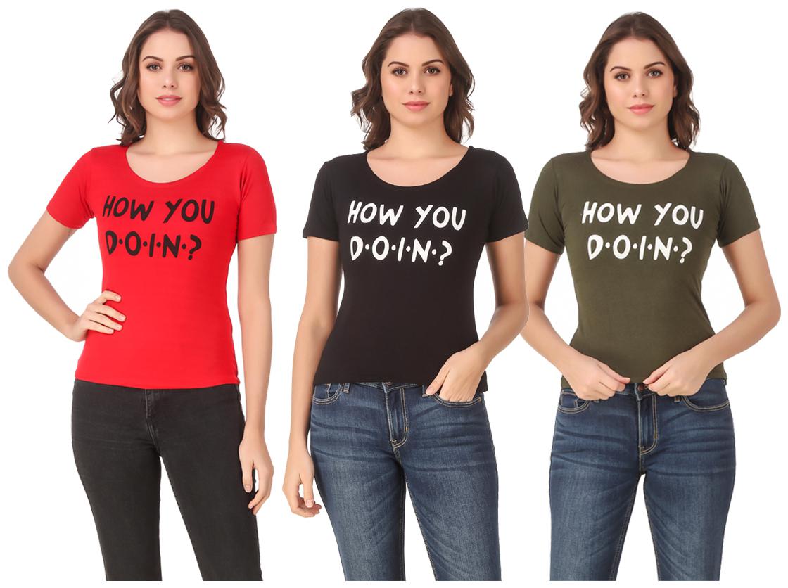 

AARYA WORLD Women Lycra Printed Multi T Shirt