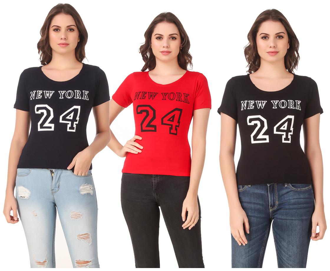 

AARYA WORLD Women Lycra Printed Multi T Shirt