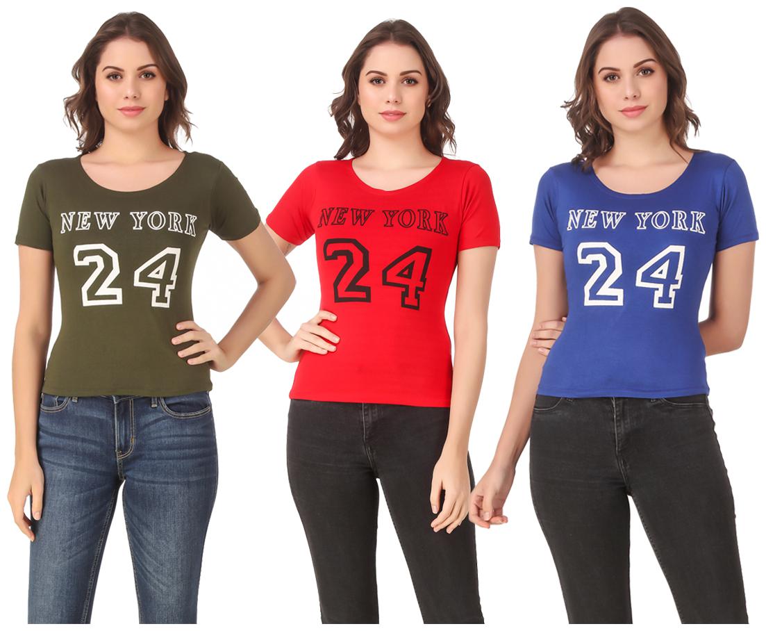 

AARYA WORLD Women Lycra Printed Multi T Shirt