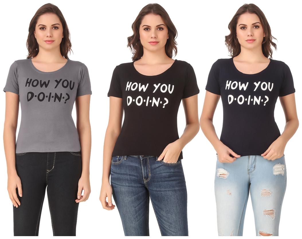 

AARYA WORLD Women Lycra Printed Multi T Shirt