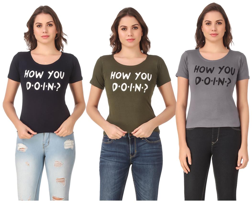 

AARYA WORLD Women Lycra Printed Multi T Shirt