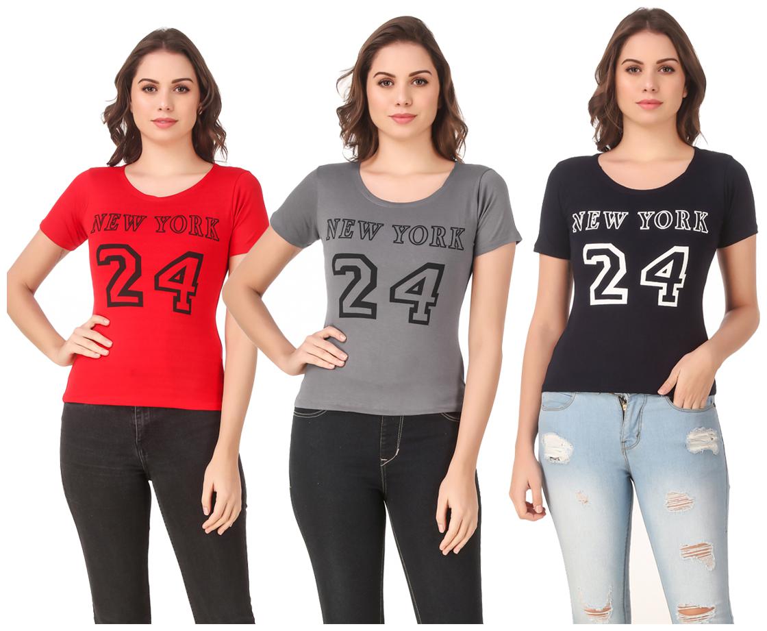 

AARYA WORLD Women Lycra Printed Multi T Shirt