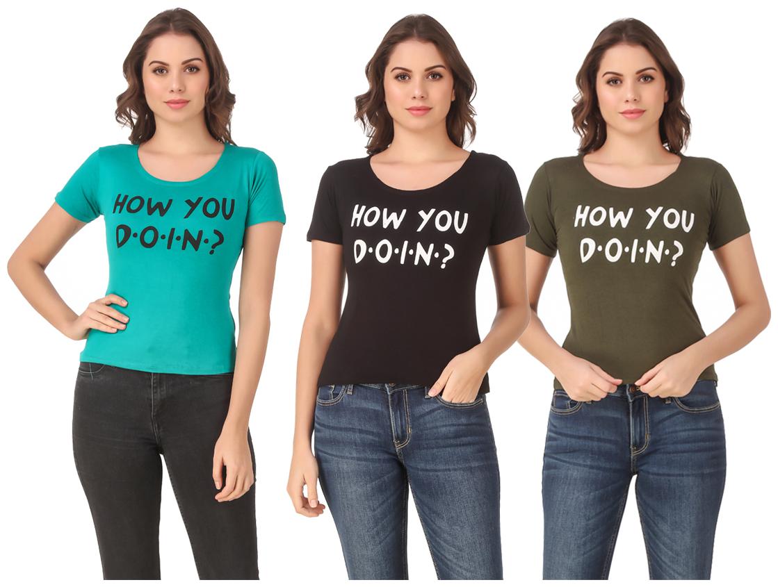 

AARYA WORLD Women Lycra Printed Multi T Shirt