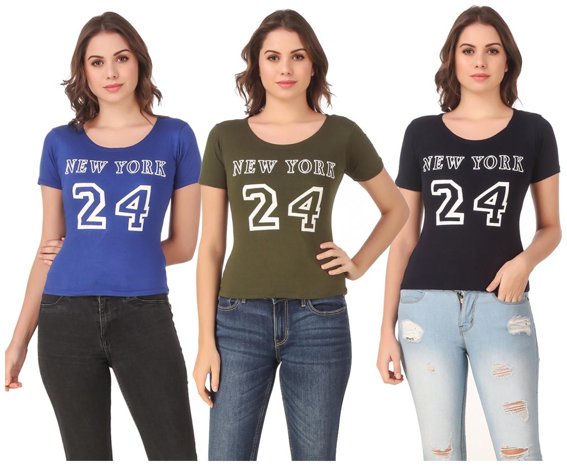 

AARYA WORLD Women Lycra Printed Multi T Shirt