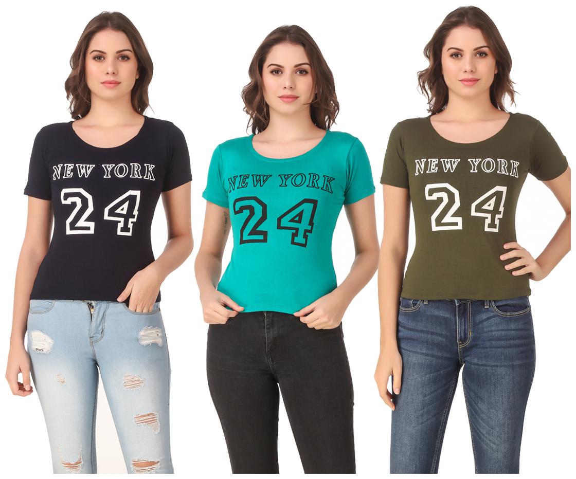 

AARYA WORLD Women Lycra Printed Multi T Shirt