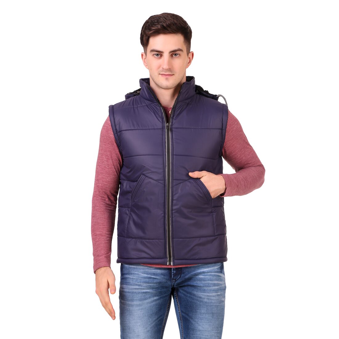 

AARYA WORLD Men Navy blue Solid Bomber jacket