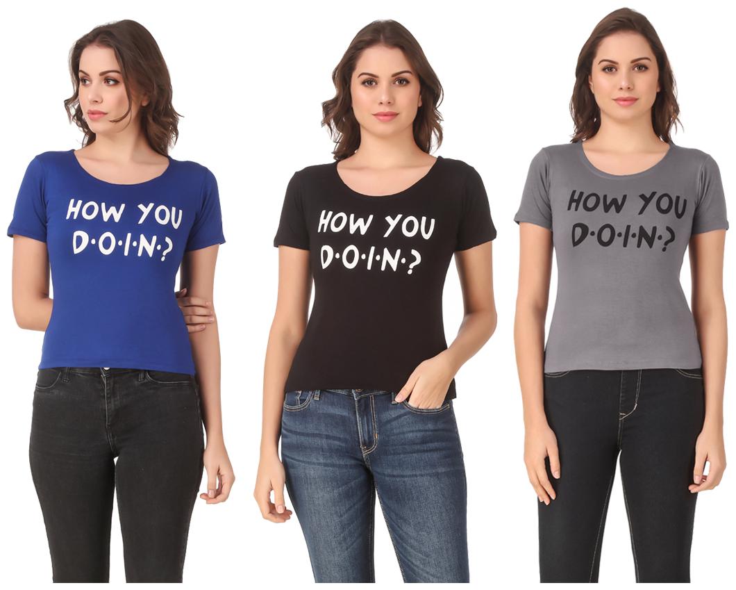 

AARYA WORLD Women Lycra Printed Multi T Shirt