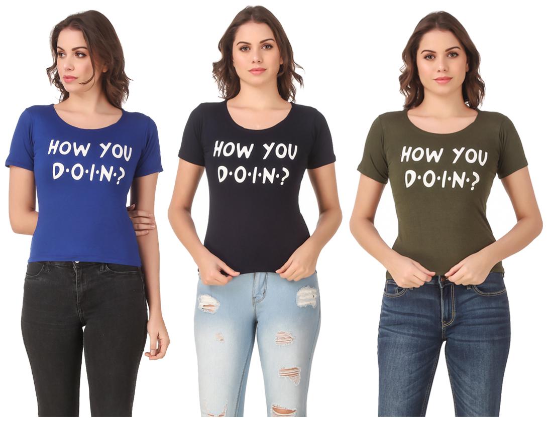 

AARYA WORLD Women Lycra Printed Multi T Shirt