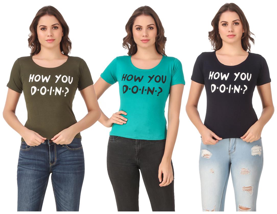 

AARYA WORLD Women Lycra Printed Multi T Shirt