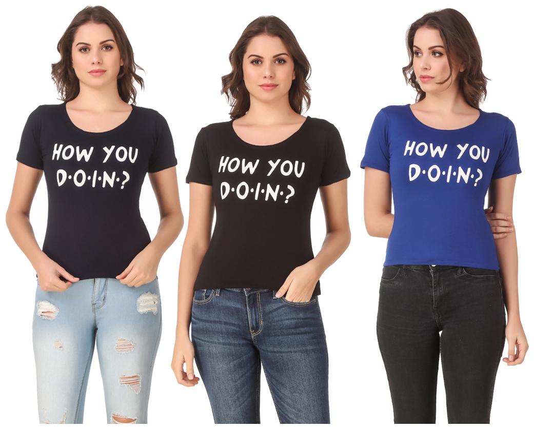 

AARYA WORLD Women Lycra Printed Multi T Shirt