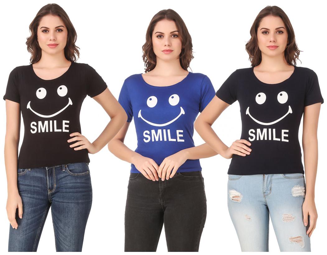 

AARYA WORLD Women Lycra Printed Black Blue T Shirt