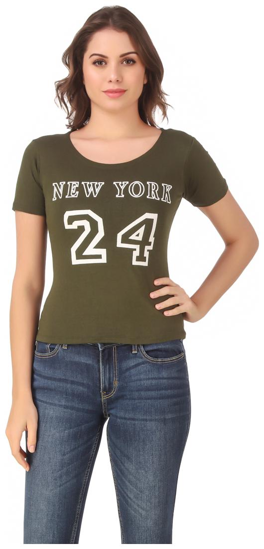 

AARYA WORLD Women Lycra Printed Green T Shirt