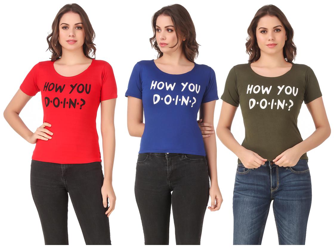 

AARYA WORLD Women Lycra Printed Multi T Shirt