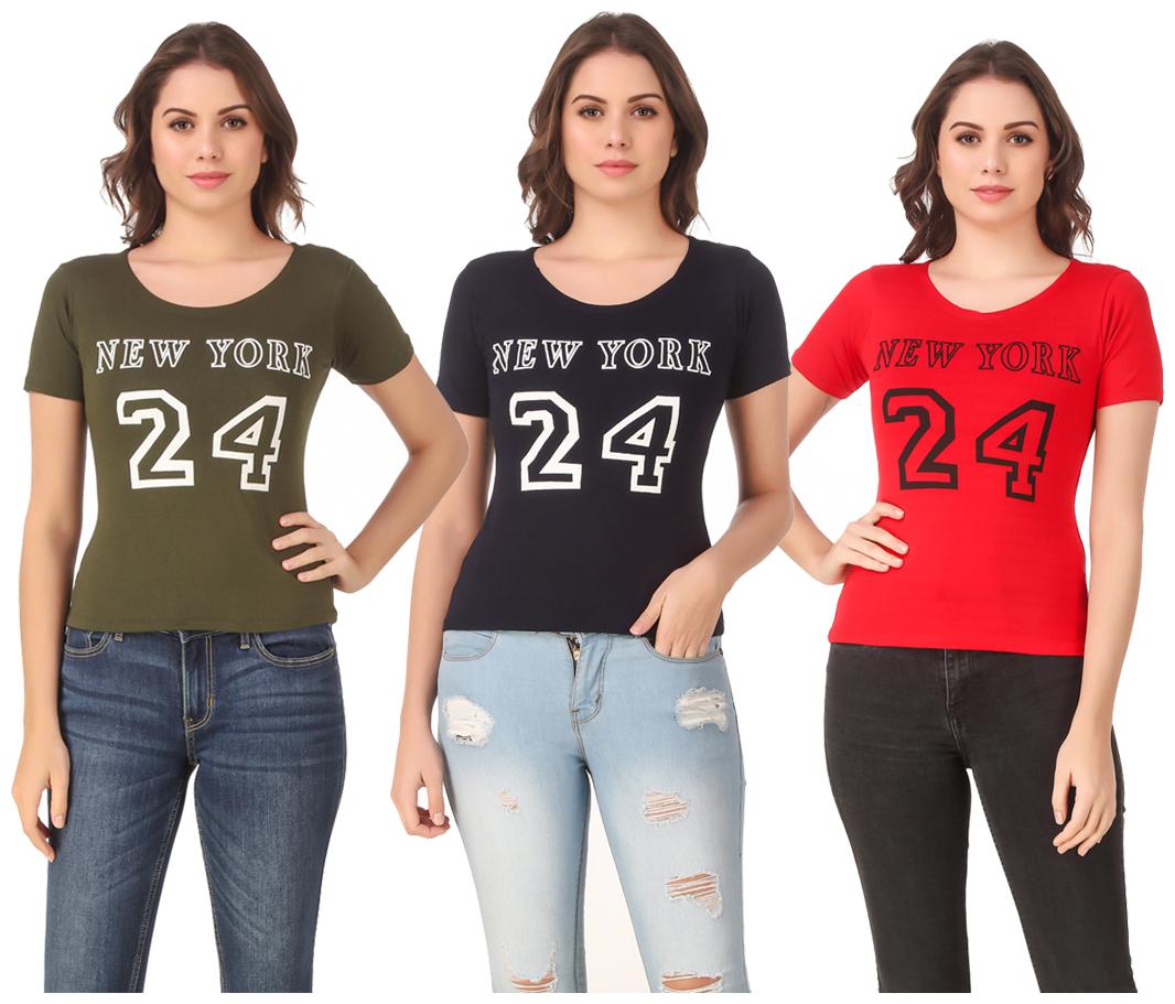 

AARYA WORLD Women Lycra Printed Multi T Shirt
