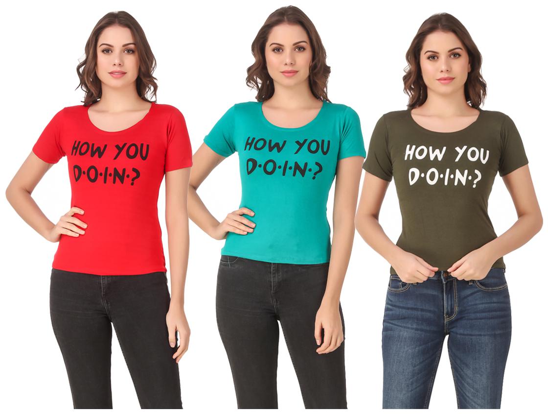 

AARYA WORLD Women Lycra Printed Multi T Shirt