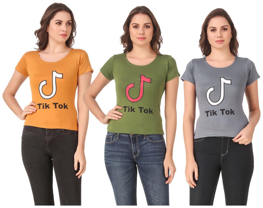 

AARYA WORLD Women Lycra Printed Multi T Shirt