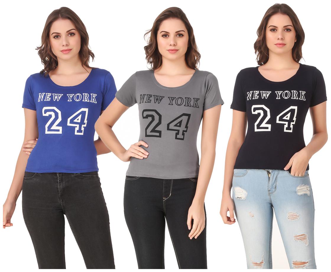 

AARYA WORLD Women Lycra Printed Multi T Shirt