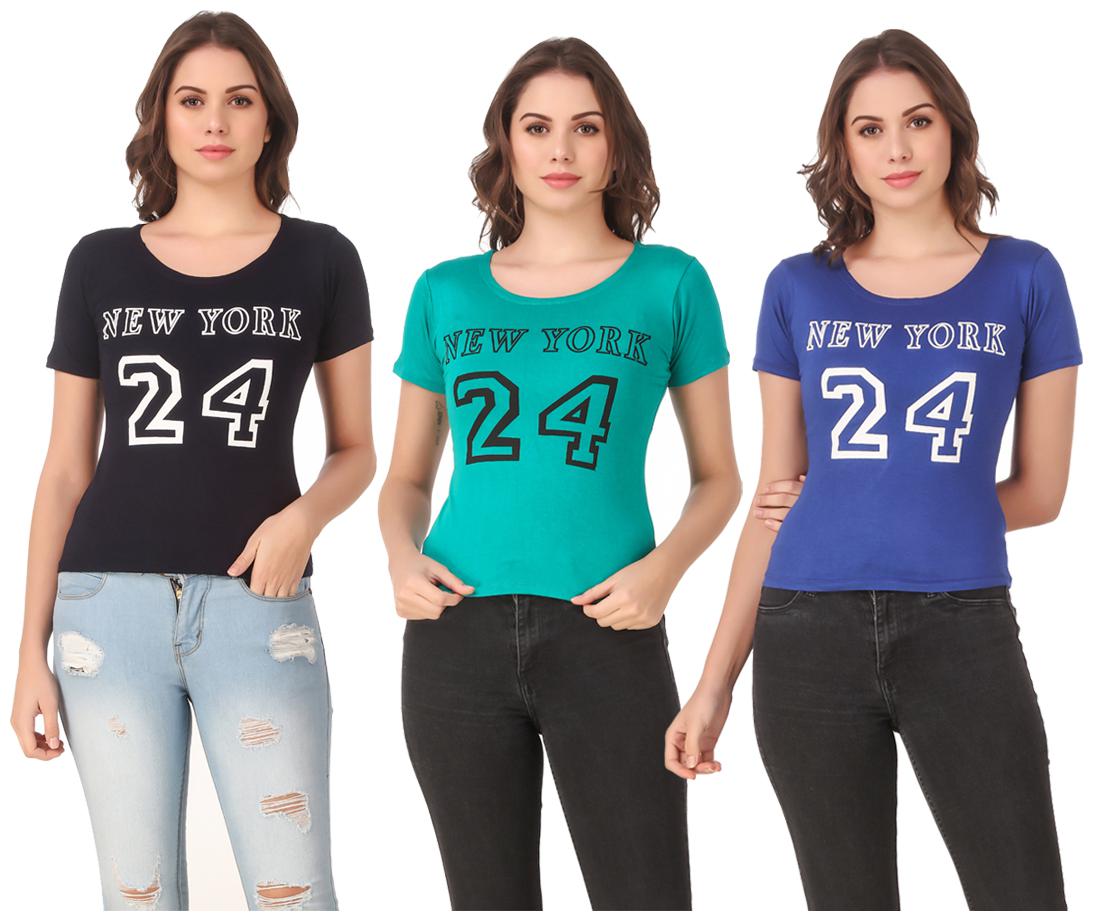 

AARYA WORLD Women Lycra Printed Multi T Shirt
