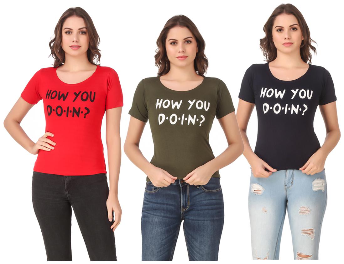 

AARYA WORLD Women Lycra Printed Multi T Shirt