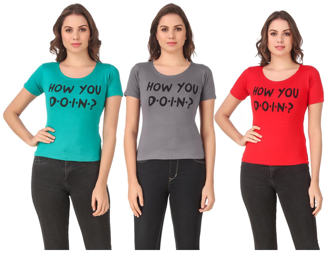 

AARYA WORLD Women Lycra Printed Multi T Shirt