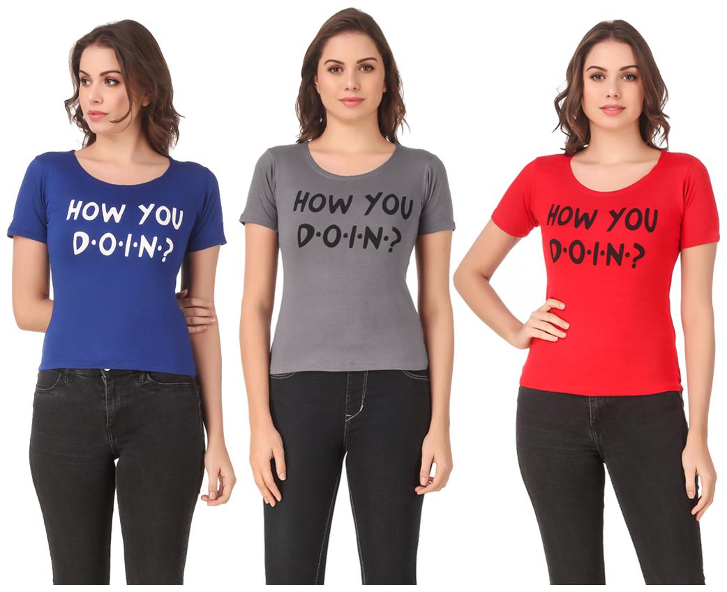 

AARYA WORLD Women Lycra Printed Multi T Shirt