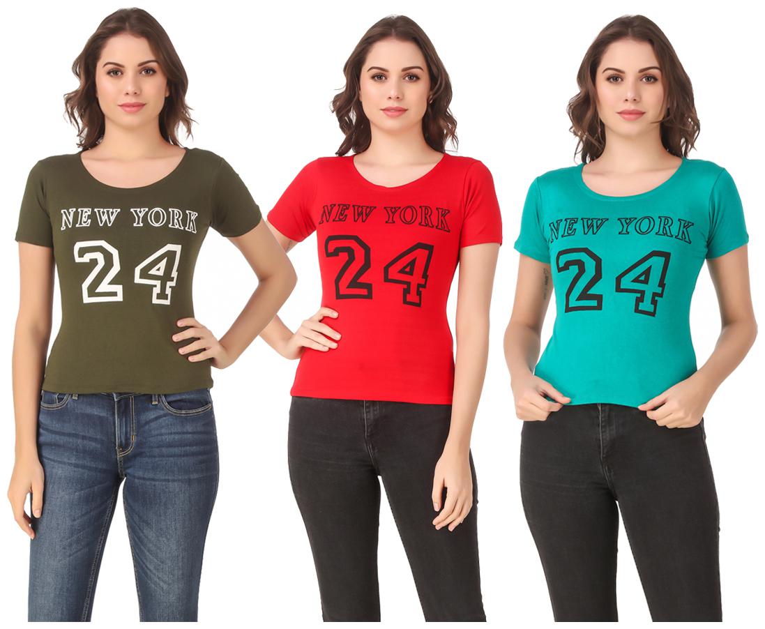 

AARYA WORLD Women Lycra Printed Multi T Shirt