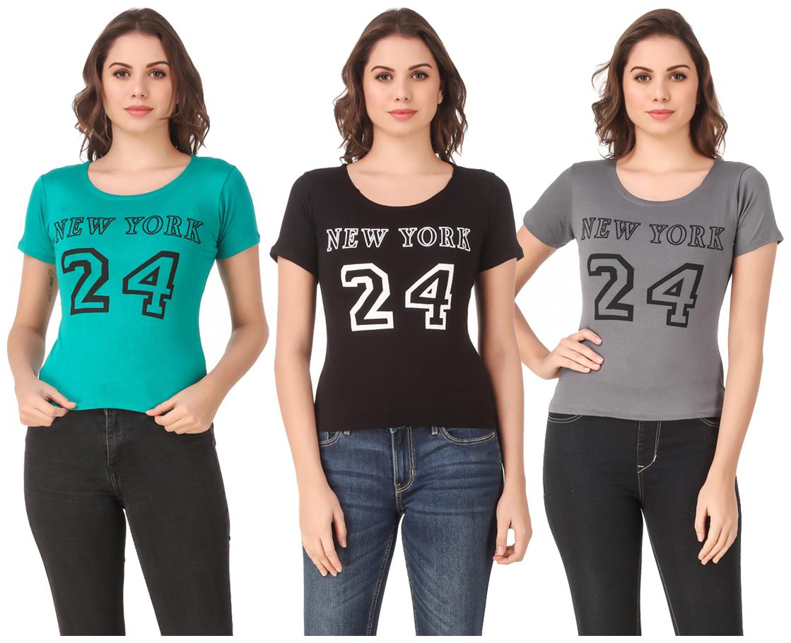 

AARYA WORLD Women Lycra Printed Multi T Shirt