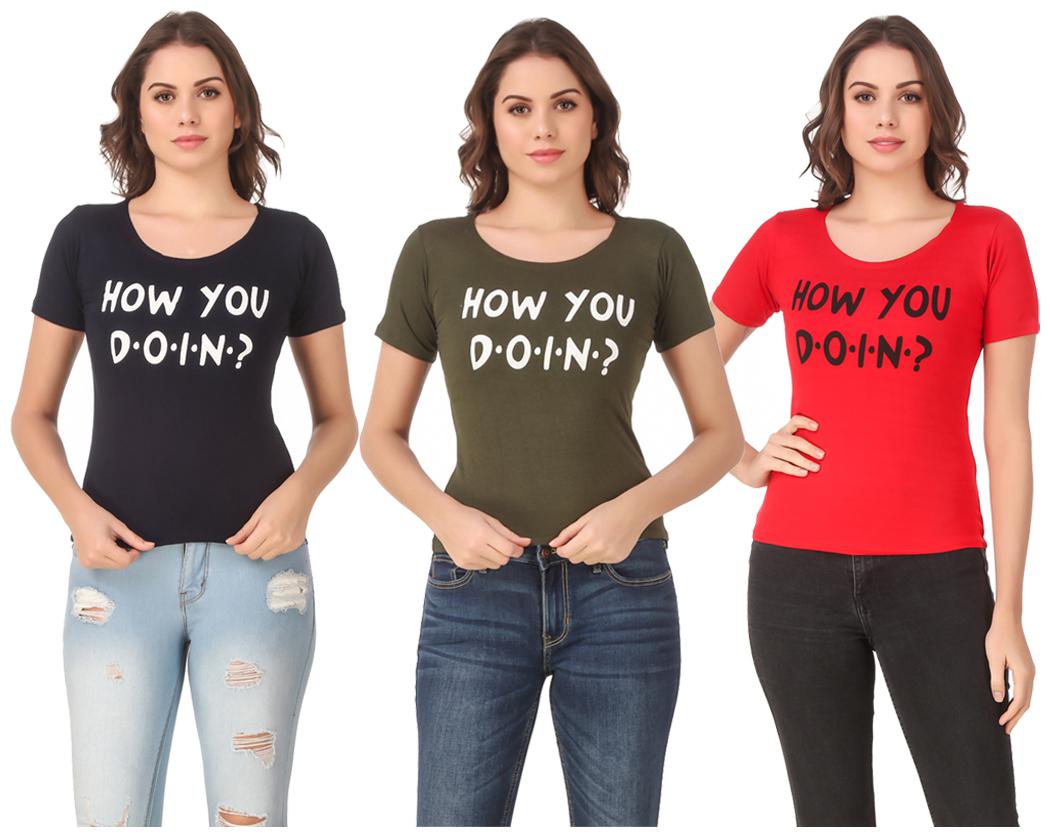 

AARYA WORLD Women Lycra Printed Multi T Shirt