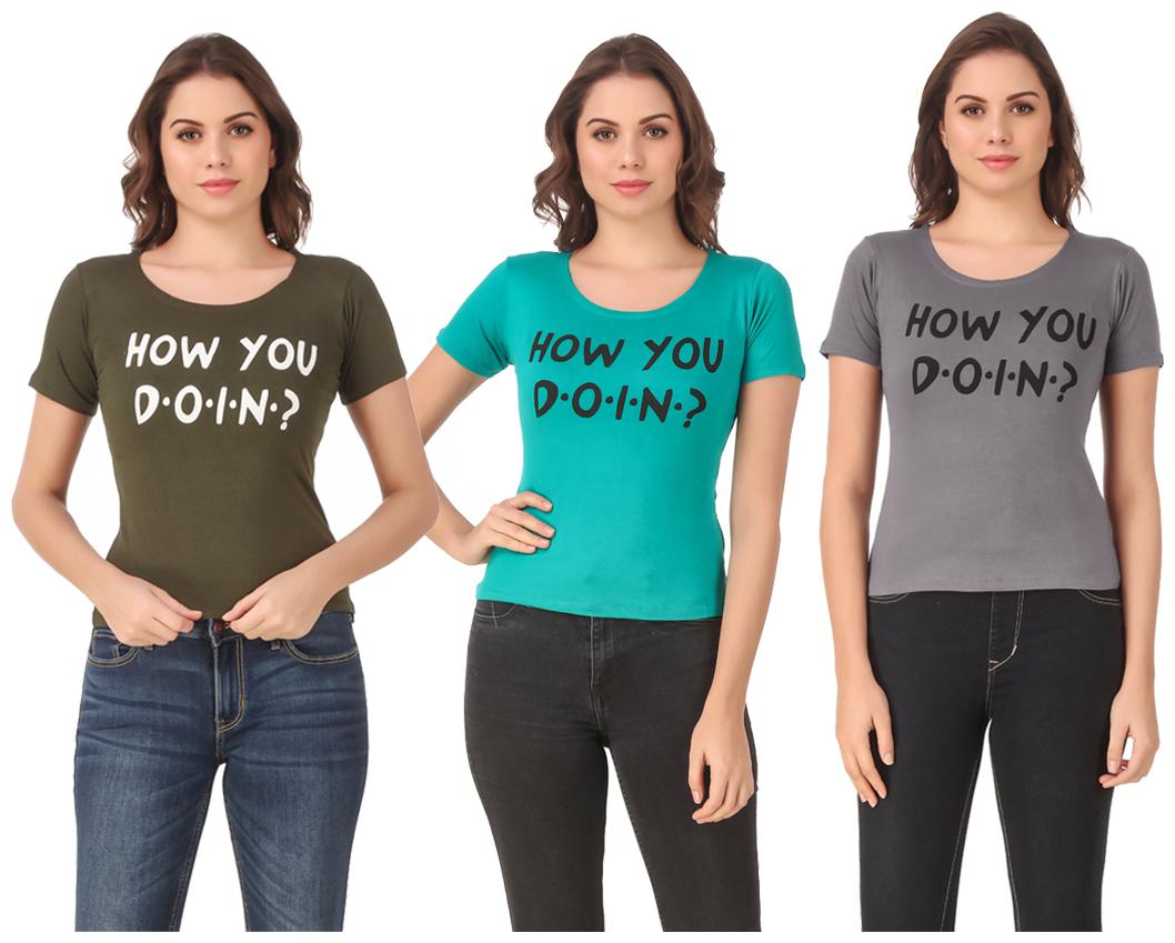 

AARYA WORLD Women Lycra Printed Multi T Shirt